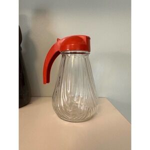 Vintage Federal Tool glass syrup dispenser with red plastic top